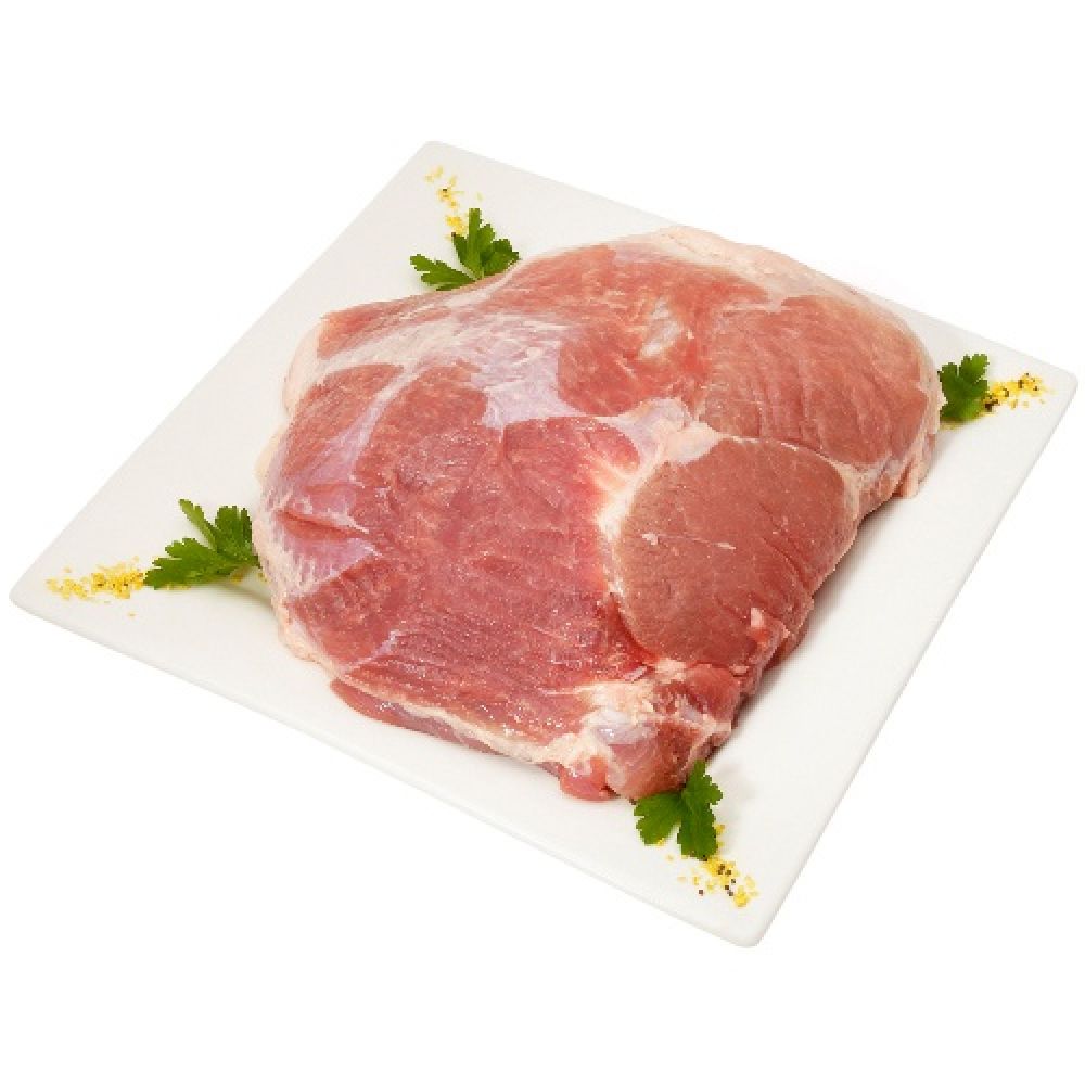 Свинина, стейк из окорока, без костей, мясо с жиром, сырая