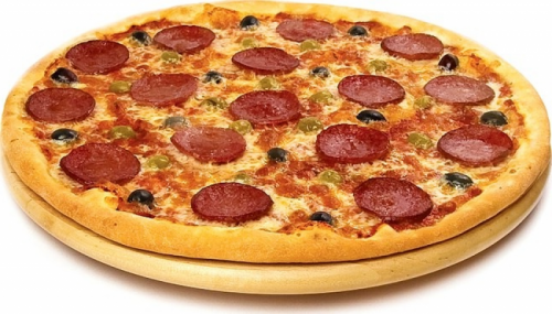 Фаст-фуд, пицца с паперони, на толстом корже, 14 дюймов