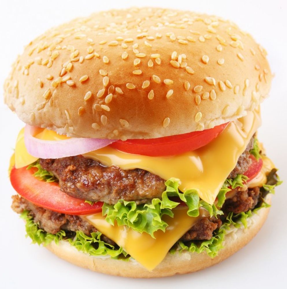 Фаст-фуд, чизбургер, двойной, со стандартной котлетой, с приправами и фирменным соусом