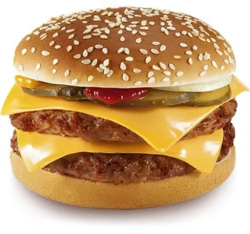 Фаст-фуд, чизбургер, стандартный, с двумя котлетами и булочками, неприправленный
