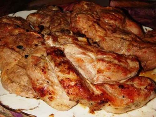 Свинина, свежая, средняя часть филе , с костью, отдельно мясо и жир,жареная