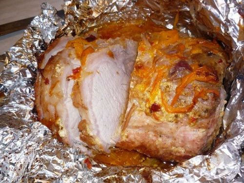 Свинина, свежая, верхняя часть филе , без костей, отдельно мясо и жир, печеная