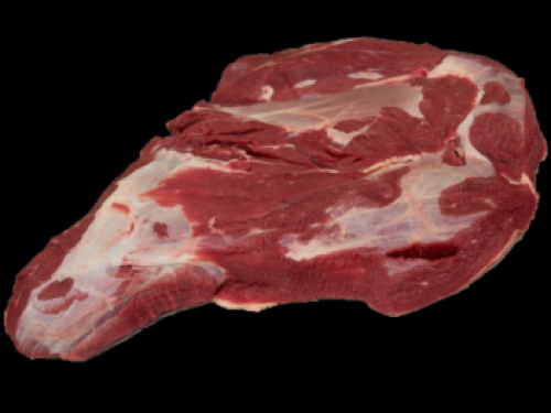 Говядина сортовая, верхняя часть лопатки, стейк, мясо с жиром убранным до уровня 0", сырая