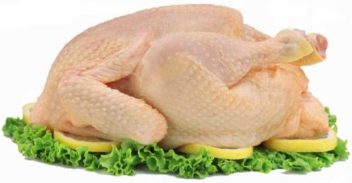 Курица, подготовленная к жарке, мясо и кожа, сырые