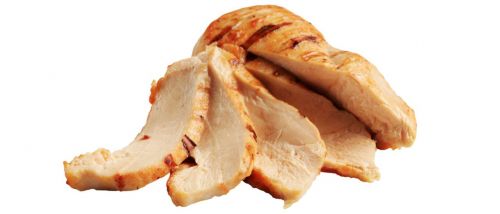 Курица, бройлеры или цыплята, белое мясо, только мясо, приготовленное, обжаренное